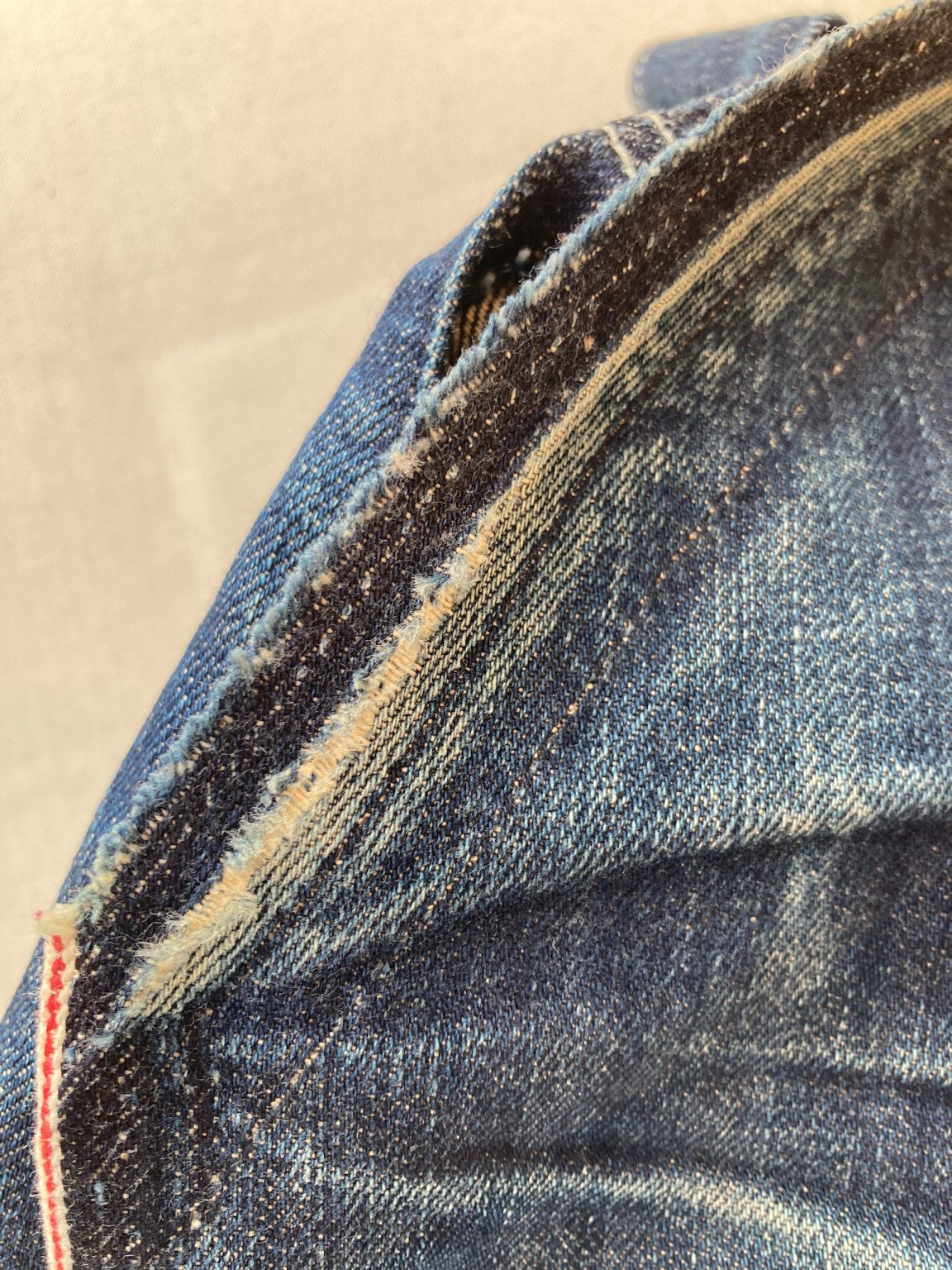 ジーンズのフロントポケットの修理(袋布の交換)&内股補強修理 愛あるジーンズ